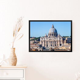 Obraz w ramie Papieska Bazylika Świętego Piotra i plac w Watykanie w słoneczny dzień