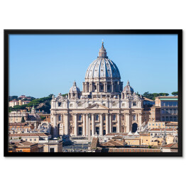 Plakat w ramie Papieska Bazylika Świętego Piotra i plac w Watykanie w słoneczny dzień