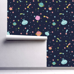 Tapeta samoprzylepna w rolce Kolorowe ufo, kolorowe gwiazdy, świecące komety, księżyc