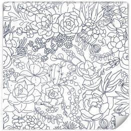 Tapeta samoprzylepna w rolce Niebieski zarys kwiatowego wzoru na białym tle