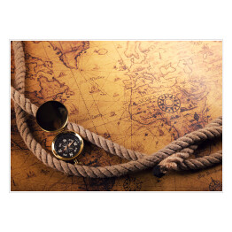 Kompas i liny na mapie starego świata
