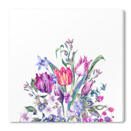 Obraz na płótnie Bukiet z fioletowych tulipanów w stylu vintage