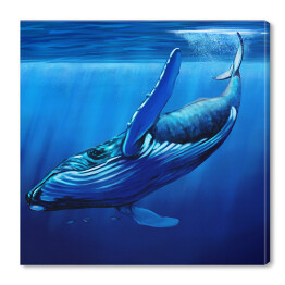 Niebieski wieloryb nurkujący tuż pod powierzchnią wody