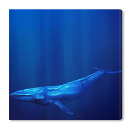 Błękitny wieloryb pod wodą z strumieniami światła słonecznego