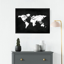Obraz w ramie Mapa świata malowana kredą na czarnym tle