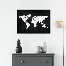 Plakat Mapa świata malowana kredą na czarnym tle