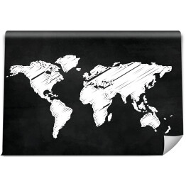 Fototapeta Mapa świata malowana kredą na czarnym tle