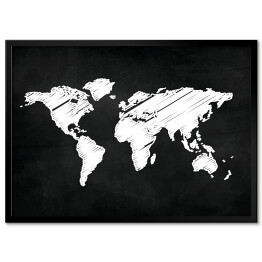 Plakat w ramie Mapa świata malowana kredą na czarnym tle