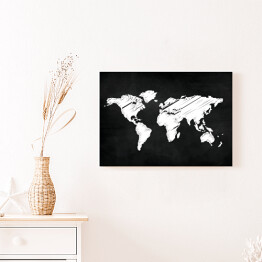 Obraz na płótnie Mapa świata malowana kredą na czarnym tle