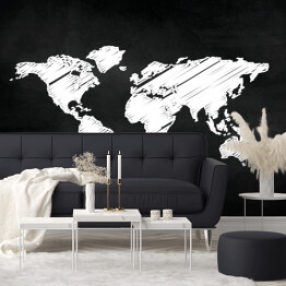 Fototapeta winylowa zmywalna Mapa świata malowana kredą na czarnym tle