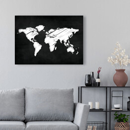 Obraz na płótnie Mapa świata malowana kredą na czarnym tle