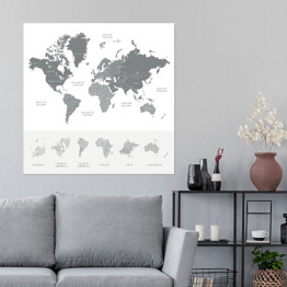 Plakat samoprzylepny Państwa na mapie świata w odcieniach szarości