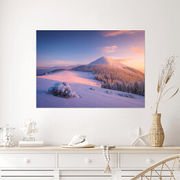 Plakat Zimowy krajobraz ze szczytem górskim
