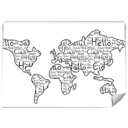 Fototapeta Mapa świata na białym tle - czarne słowa "cześć" w różnych językach
