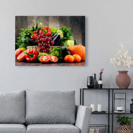 Obraz na płótnie Kompozycja z różnorodnych świeżych warzyw i owoców