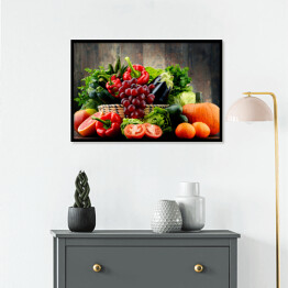Plakat w ramie Kompozycja z różnorodnych świeżych warzyw i owoców