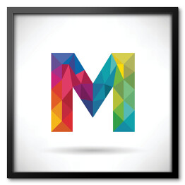 Geometryczna kolorowa litera M unosząca się w przestrzeni