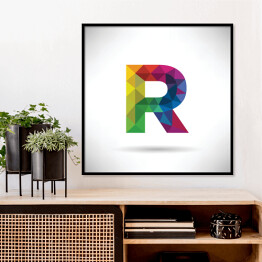 Plakat w ramie Geometryczna kolorowa litera R unosząca się w przestrzeni