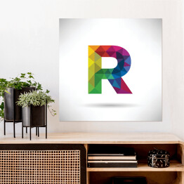 Plakat samoprzylepny Geometryczna kolorowa litera R unosząca się w przestrzeni