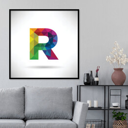 Plakat w ramie Geometryczna kolorowa litera R unosząca się w przestrzeni