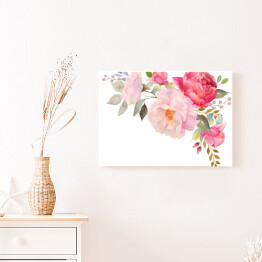 Akwarela - kompozycja z różowych i czerwonych kwiatów