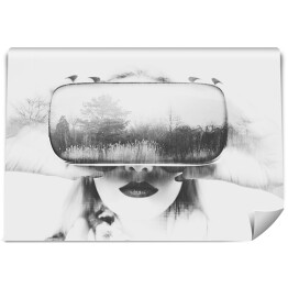 Atrakcyjna kobieta w okularach wirtualnej rzeczywistości VR