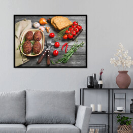 Plakat w ramie Kotlety mięsne na ceramicznym naczyniu