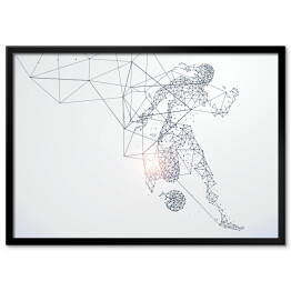 Plakat w ramie Człowiek grający w piłkę nożną - linie