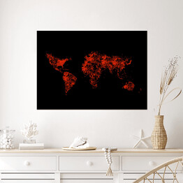Plakat samoprzylepny Mapa świata z czarwonych kropek na czarnym tle