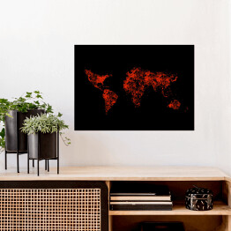 Plakat samoprzylepny Mapa świata z czarwonych kropek na czarnym tle