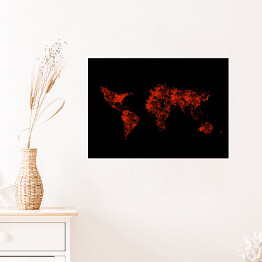 Plakat Mapa świata z czarwonych kropek na czarnym tle