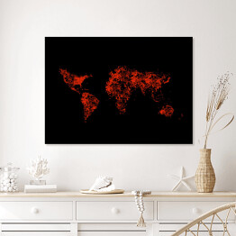 Plakat w ramie Mapa świata z czarwonych kropek na czarnym tle