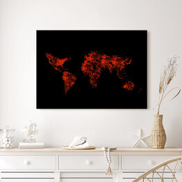 Obraz na płótnie Mapa świata z czarwonych kropek na czarnym tle