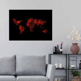 Mapa świata z czarwonych kropek na czarnym tle