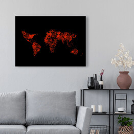 Obraz na płótnie Mapa świata z czarwonych kropek na czarnym tle