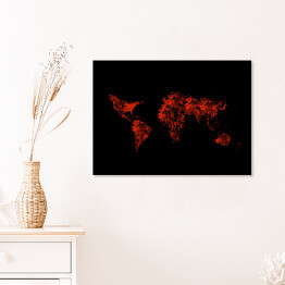 Plakat w ramie Mapa świata z czarwonych kropek na czarnym tle