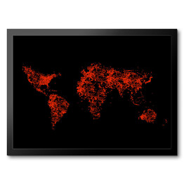 Obraz w ramie Mapa świata z czarwonych kropek na czarnym tle