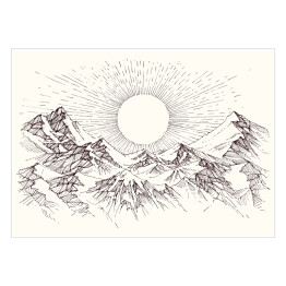 Plakat Słońce wschodzi nad górami