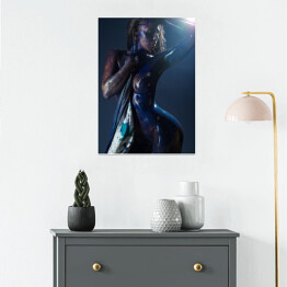 Plakat samoprzylepny Naga kobieta w kolorowej farbie