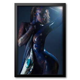 Obraz w ramie Naga kobieta w kolorowej farbie