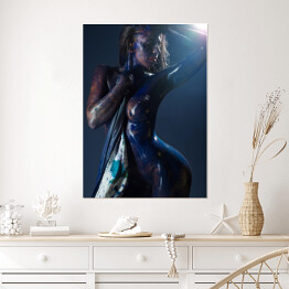 Plakat Naga kobieta w kolorowej farbie