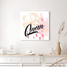 Obraz na płótnie "Królowa" - typografia na różowo białym tle