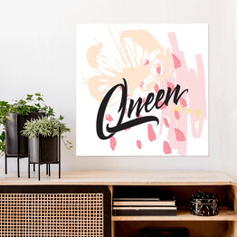 Plakat samoprzylepny "Królowa" - typografia na różowo białym tle