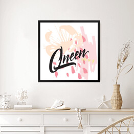 Obraz w ramie "Królowa" - typografia na różowo białym tle