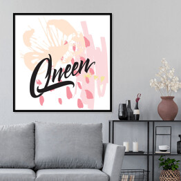 Plakat w ramie "Królowa" - typografia na różowo białym tle