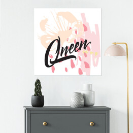 Plakat samoprzylepny "Królowa" - typografia na różowo białym tle