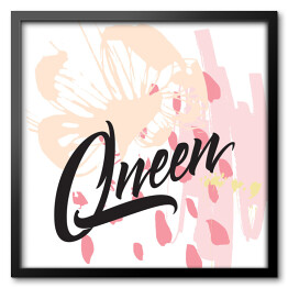 Obraz w ramie "Królowa" - typografia na różowo białym tle