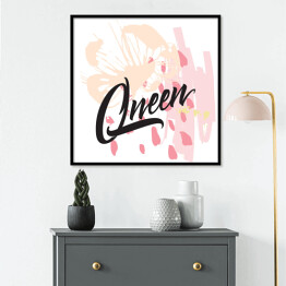 Plakat w ramie "Królowa" - typografia na różowo białym tle