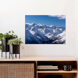 Plakat samoprzylepny Ośnieżone szczyty Dombai, Kaukaz, Rosja