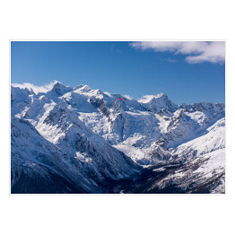 Plakat samoprzylepny Ośnieżone szczyty Dombai, Kaukaz, Rosja